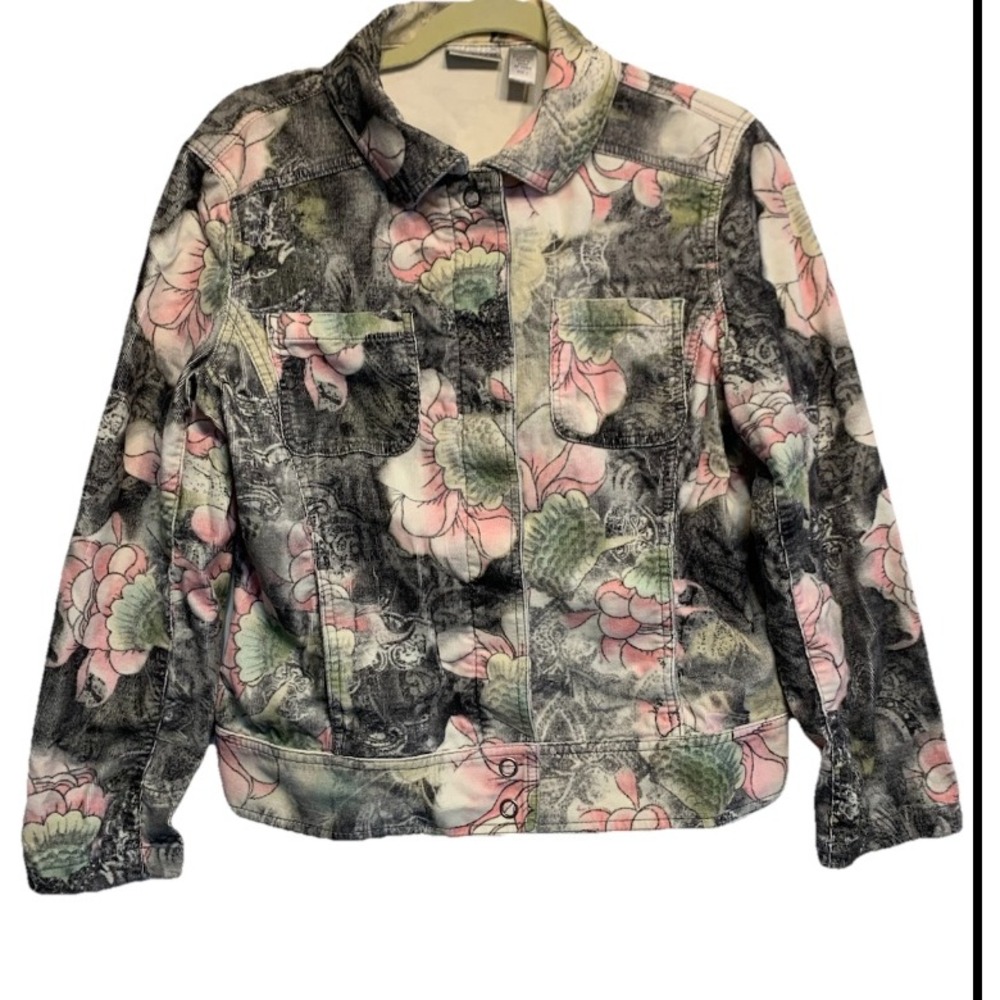 Chicos Cottagecore Corduroy Jacket Girly Feminine Floral Print Size 1 Medium